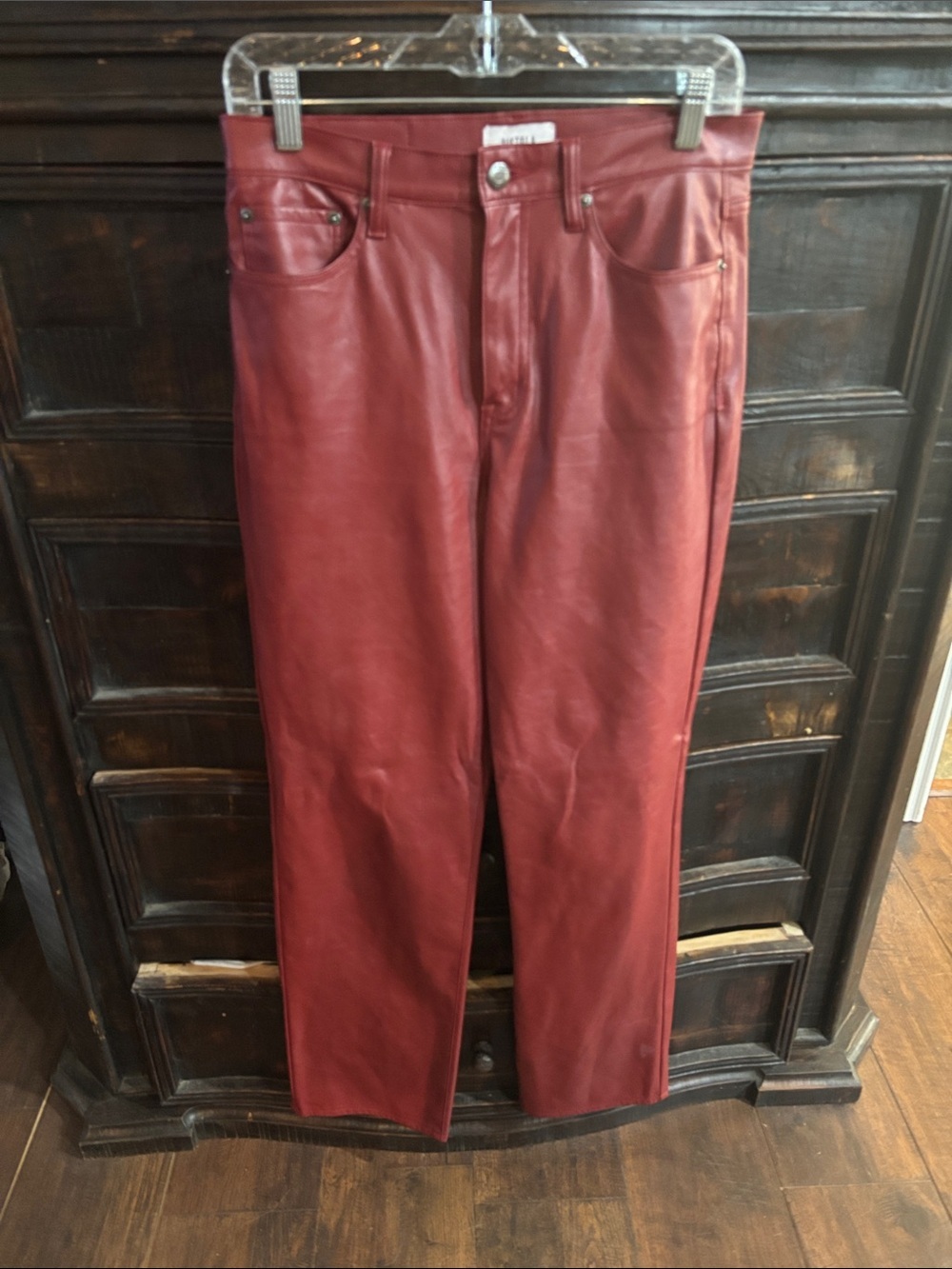 pistola Cassie faux crimson leather straight-leg pants size 28